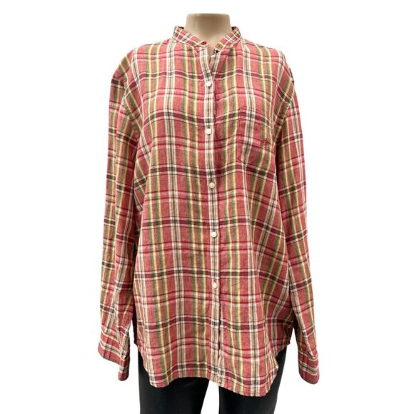Ralph Lauren Linen Plaid Button Up Shirt Long Sleeve‎ Multicolor Women L - Picture 1 of 10